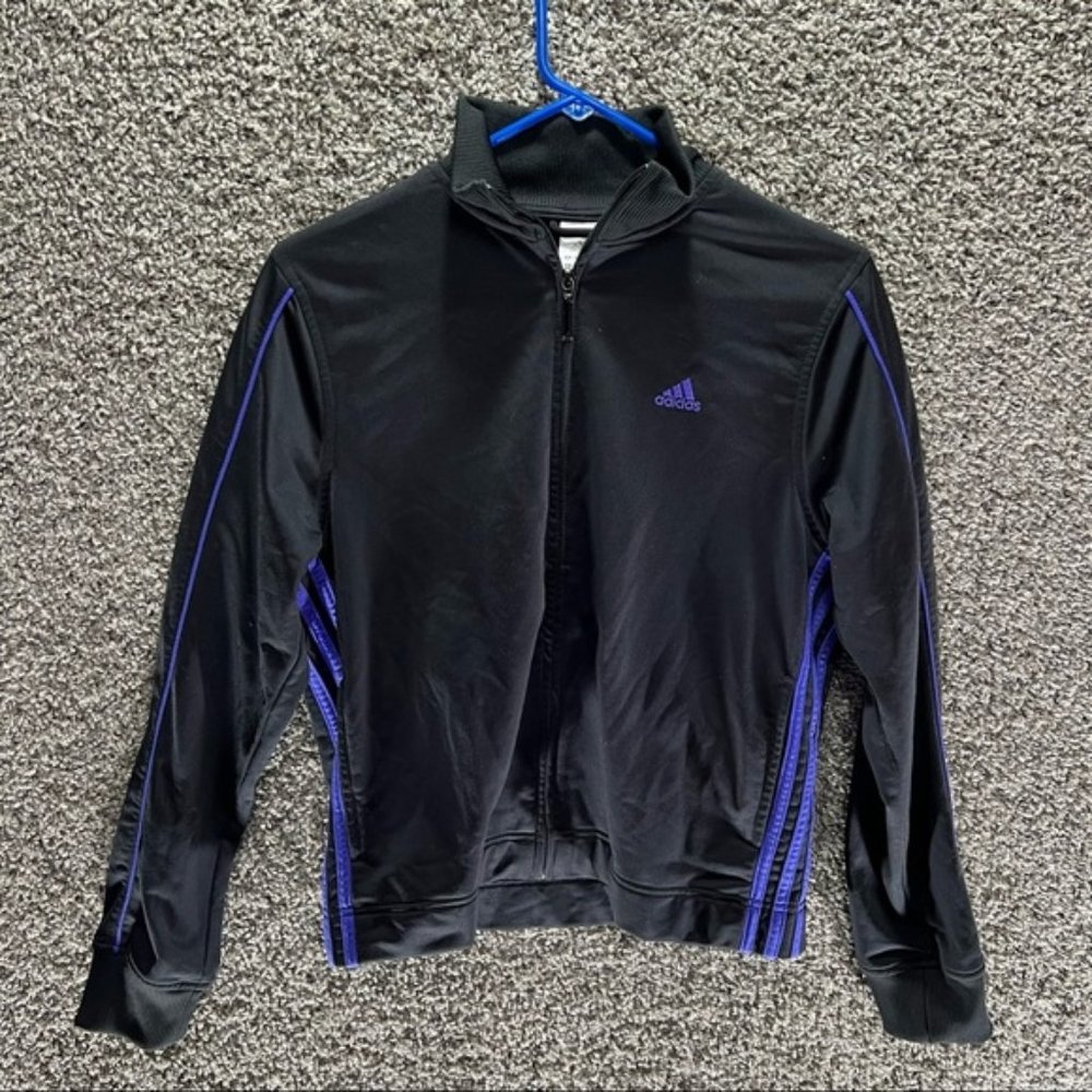 Adidas Classic Black Purple Full Zip Fleece Lightweight Women’s Size M